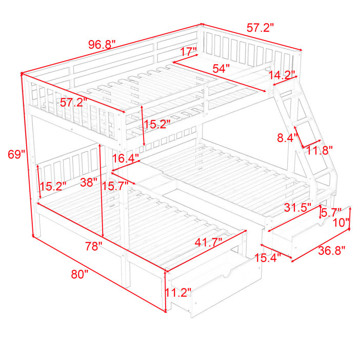 Harriet Bee Full over Twin & Twin 3 Drawer Triple / Quad Bunk Bed with